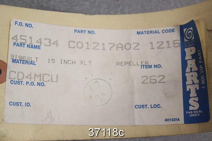 Unused Goulds 3196 XLT 15" Repeller, C01217A02 #37118