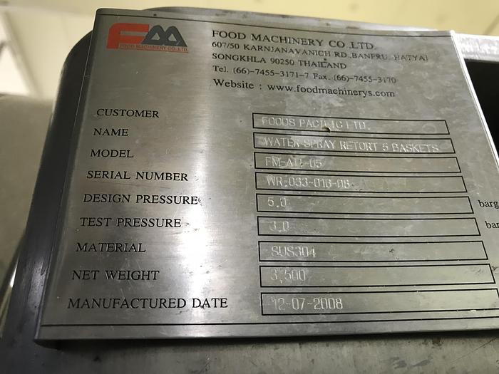 Used FOOD MACHINERY CO LTD 5 Basket RETORTS FM A11-05