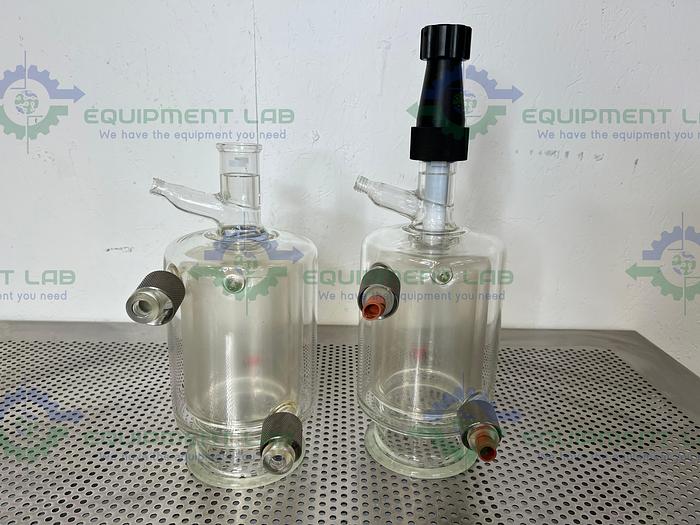Used Lot of 2 - HEL  1 Liter Triple Wall Jacketed Glass Reactor w/ Valve