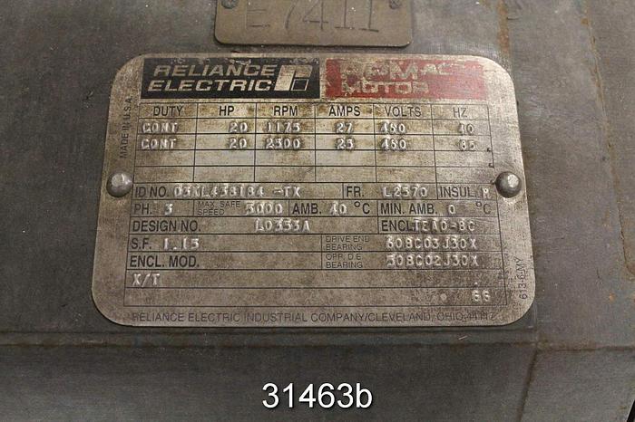 Used Reliance 03KL438184-TX Dc-Motor, 20 Hp #31463