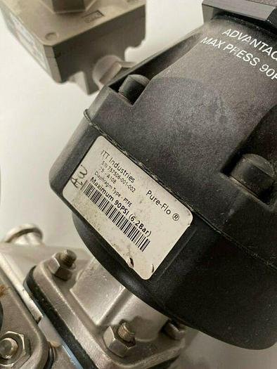 Used 3 ITT Pure-Flo A108 Stainless Steel Diaphragm Valves w/ Position Monitor