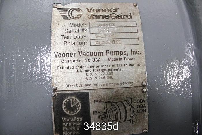 Used Vooner VG20 M Vacuum Pump, 640 Max RPM #34835
