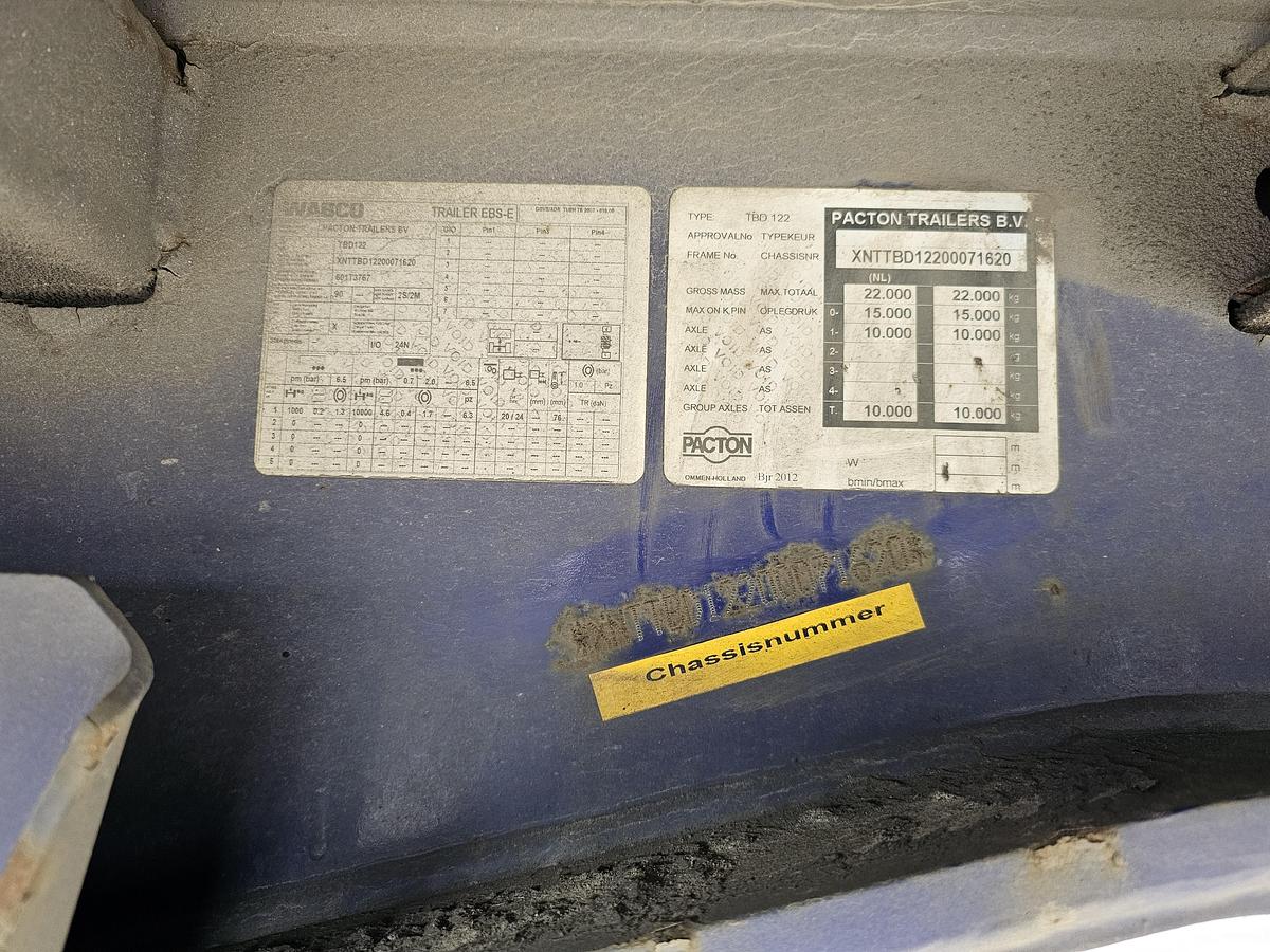 Used 2012 PACTON TBD.122 | SINGLE STEERING AXLE |UNDER SLIDING LOADING LIFT + BATTERIES| DAF DISC| APK /TUV 6-12-2025