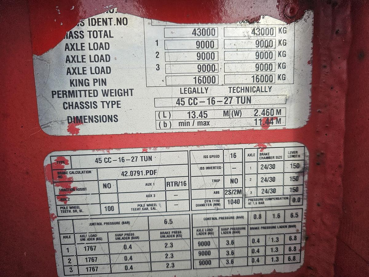 Used 2003 GROENEWEGEN 45 CC-16-27 TUN | 45 ft 40 ft 2 x 20 fFT | dutch chassis | bpw drum.