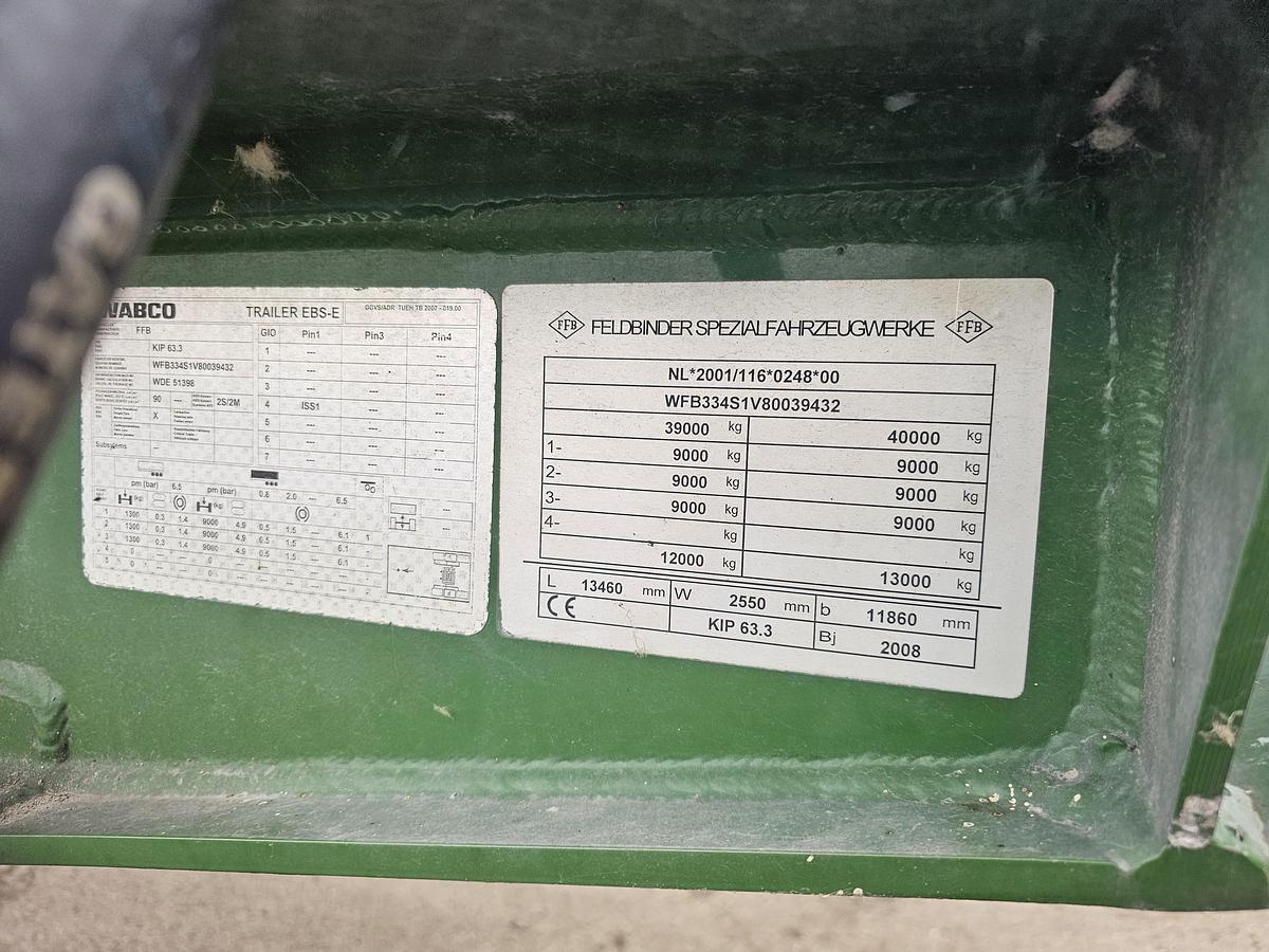 Used 2008 FELDBINDER KIP 63.3 |ALUMINIUM TIPPER | 6500 KG| 63 M3 | SAF DISC.