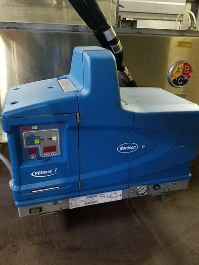 Used ABC PACKAGING HOT GLUE CASE SEALER w/ model 47 compressor an Nordson problue 7