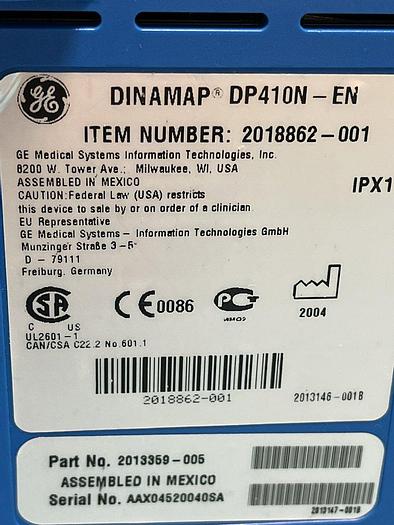 Used GE DINAMAP Pro 400V2 Patientenmonitor mit Schlauch und Blutdruckmanschette