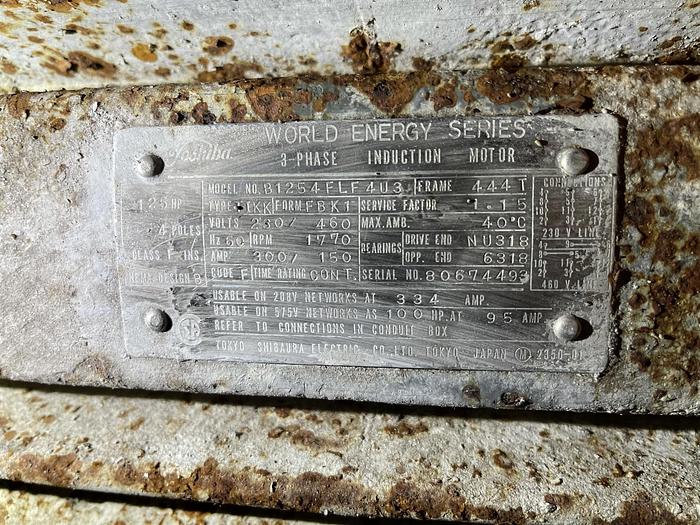 Used GOULDS PRIMARY POSI FLOW FEED PUMP WITH 125 HP MOTOR