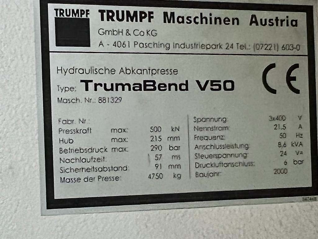Used Trumpf Trumabend V50 - Press Brake - 2000