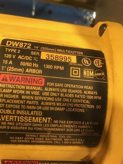 Used 70" CUSTOM CORE SAW W/DEWALT  14" MULTICUTTER