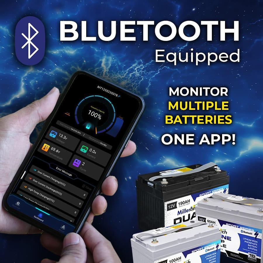 12V 100AH Sport Series Lithium Group Size 24 Bluetooth Battery (12100G24)