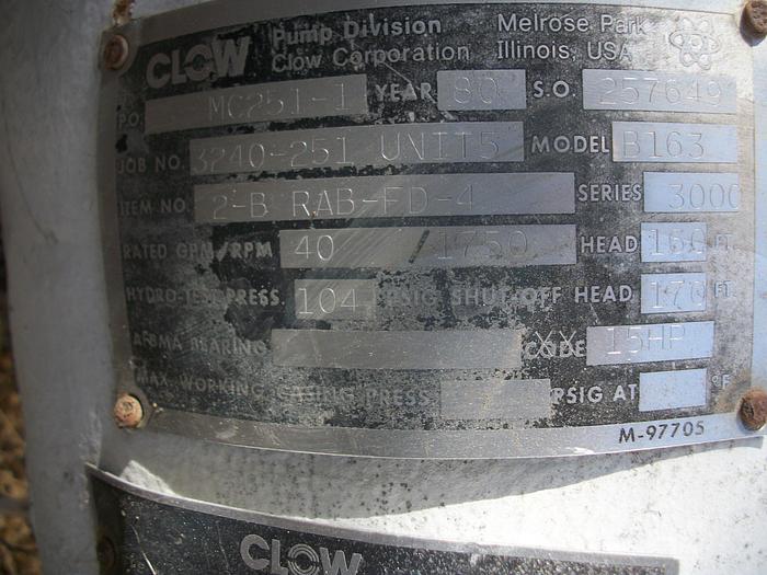 Used Pump, Sump, 15 HP, Clow, 316 S/st, 40 GPM (2) #S623701