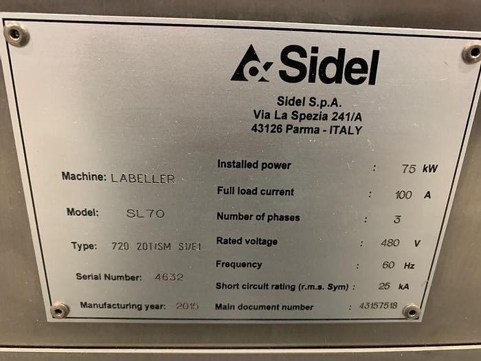 Unused Labeler, Sidel, Mdl SL70, Wrap Around, Glue System A #C743903