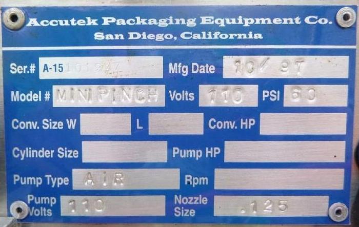 Used Filler, Piston, 8-Head, Accutek, Mdl Mini Pinch, #S743812