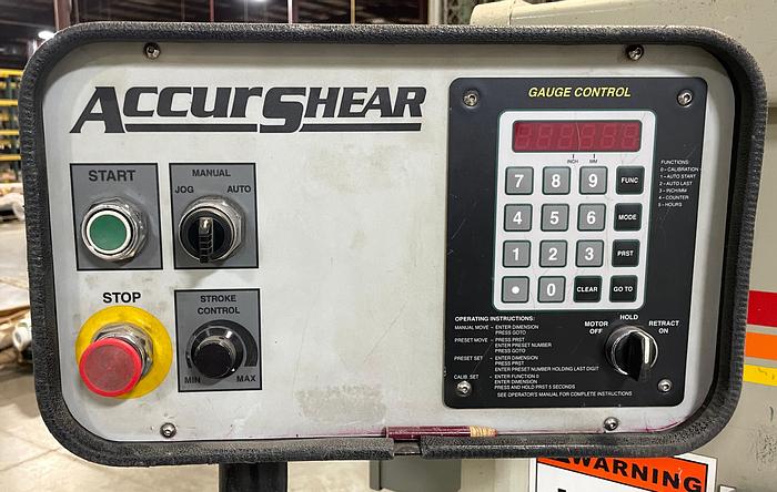 Used ACCUSHEAR MODEL 613512 HYDRAULIC POWER SQUARING SHEAR 12' X .135" CAPACITY