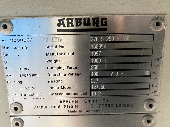 Used 1997 Arburg Allrounder Selecta 270S 250-60 Injection Moulding Machine