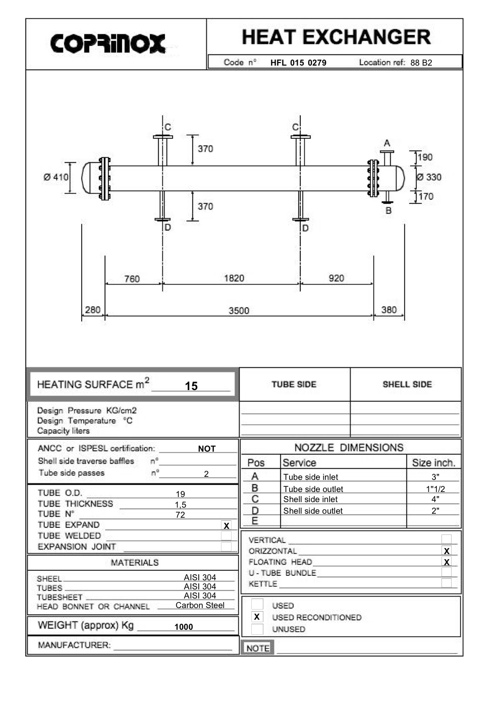 Usato Scambiatore di calore  da 15 metri quadrati