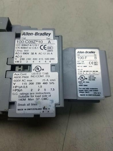 Used Allen-Bradley 100-C09Z*10 Ser.A, 100-F Ser.B, 100-FSD250 Ser.A