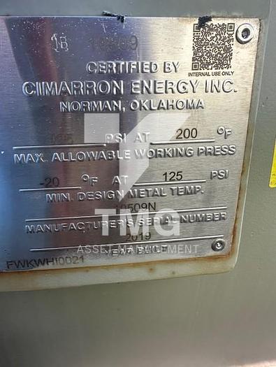 6'X20' Free Water Knockout on skids. 125 psi, coded, interior coated