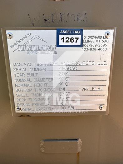 Used 9'X9'6 flat bottom production tank