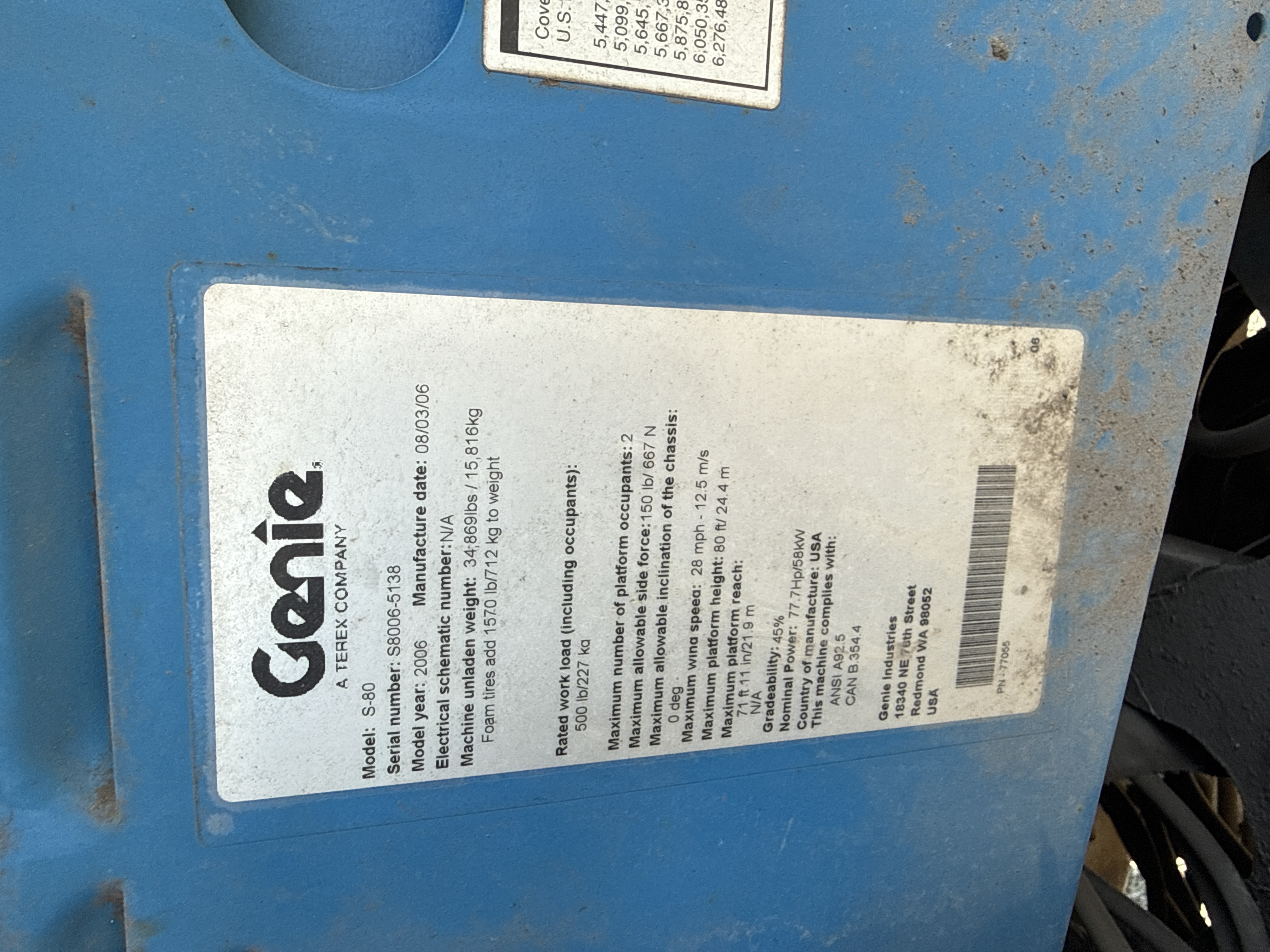 Used 2006 Genie S-80 Man Lift