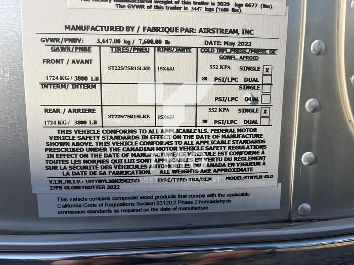 2022 Airstream Globetrotter 27FB Twin