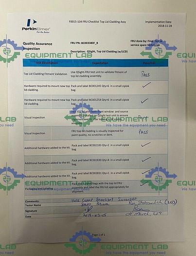 Perkin Elmer BC003380F Qsight Top Cover Cladding with LCD 100/200 Series