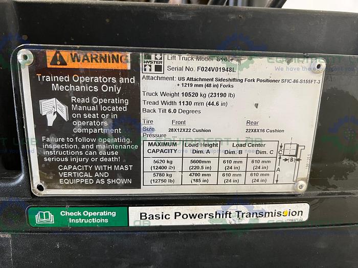 Used Hyster  Fortis 155F Forklift 15000 Lbs Capacity 220" Max Height 19,671 Hours