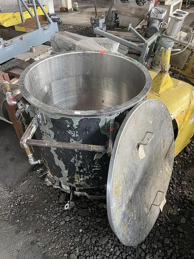 Used 100 GALLON ROSS TRIPLE MOTION MIXER - MODEL PVM-100 - S/S - VACUUM - 2 JACKETED MIX CANS - WITH DISCHARGE RAM