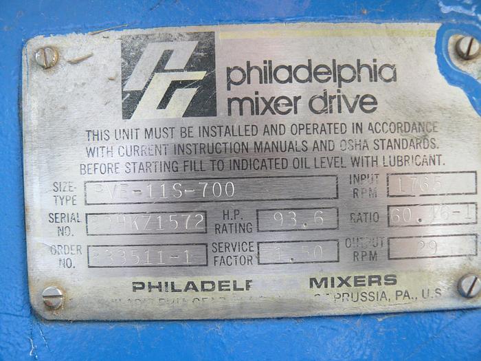 Used Mixer, Agitator, 75 HP, Philadelphia, C/st, PVE-115, #S523765