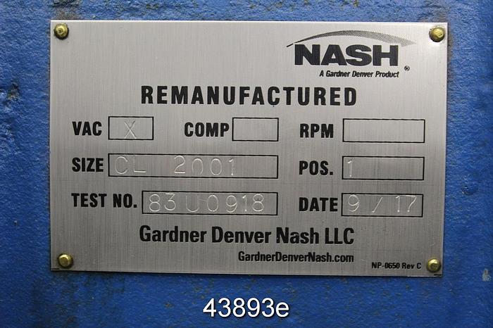 Refurbished Nash CL2001 Vacuum Pump, Iron Casing, Iron Rotors, Iron Cones #43893