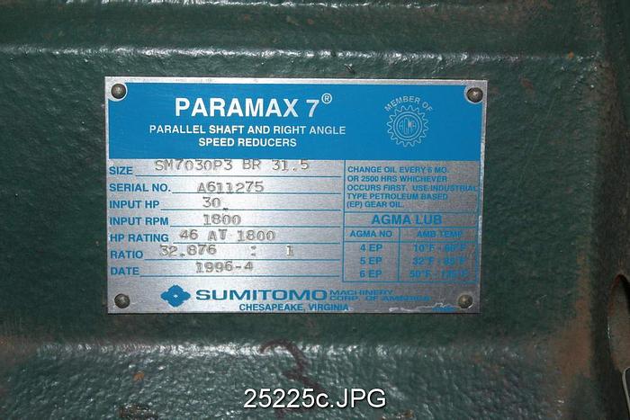 Used Sumitomo PARAMAX7 Parallel Shaft Gear Drive #25225