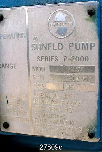 Unused Sunflo P-2BC3 Sunflo High Pressure Pump, Series P-2000, With  20Hp, 3540 Rpm, 230/460V G.E. Motor #27809