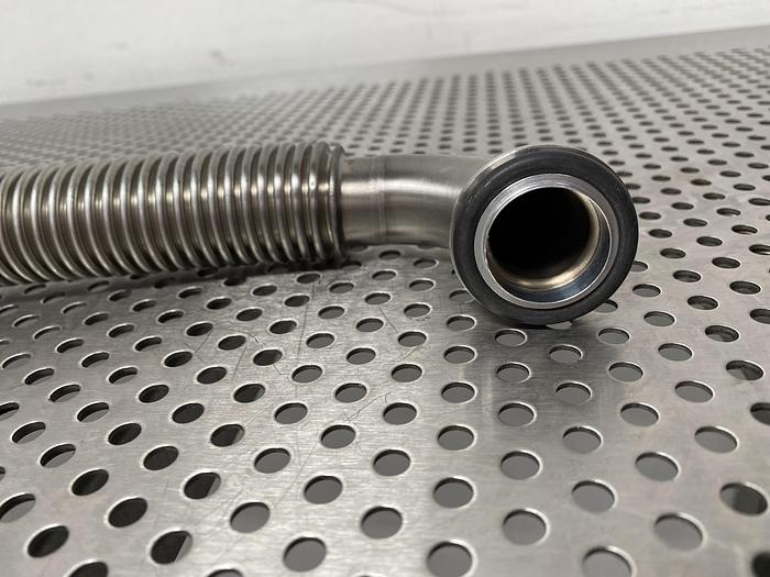 Used Stainless Steel 17" Flexible Vacuum Hose w/ KF 16 to KF 25 90° Angle Fitting