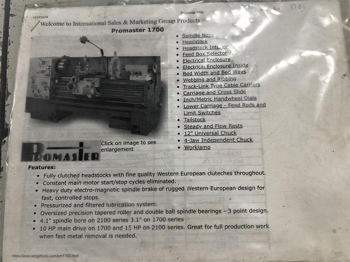 Used 1997 Promaster 1780 Engine Lathe