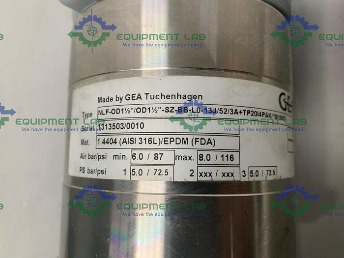 Used GEA Tuchenhagen SZ-BB-L0-13J/52/3A Valve w/ 1 1/2" Sanitary Fittings