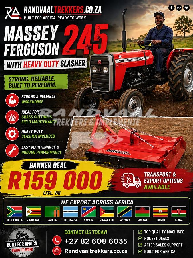Refurbished MASSEY FERGUSON 245 WITH NEW 1.2M SLASHER COMBO @ R159000 EXCL VAT