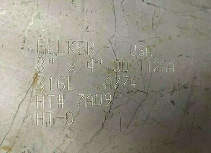 Used Felker 316L Stainless Steel 7" H x 4.625" OD x 8" OD 12GA Reducer