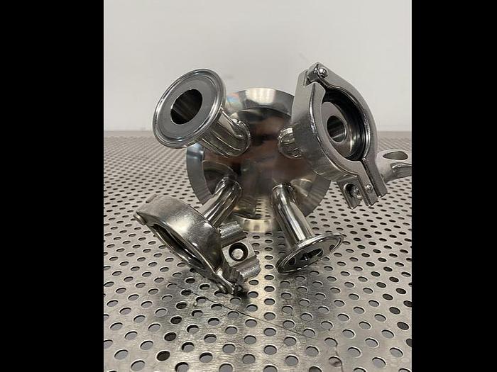 Used Stainless Steel 4" Sanitary Fitting Cap w/ 21" Dip Tube & Outlets/Inlets