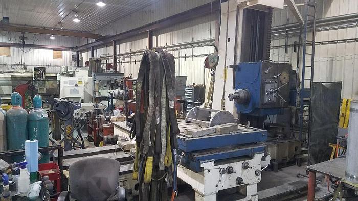 Used 4.125" Meuser Table Type Boring Mill, 57" X 57" Table, X Travel 72", Y Travel 55", 90 degree rotary table, DRO