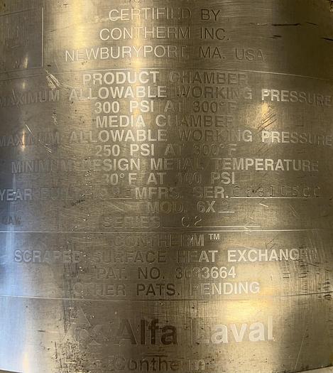 Refurbished CONTHERM 6"x9 Surface scrape heat exchanger