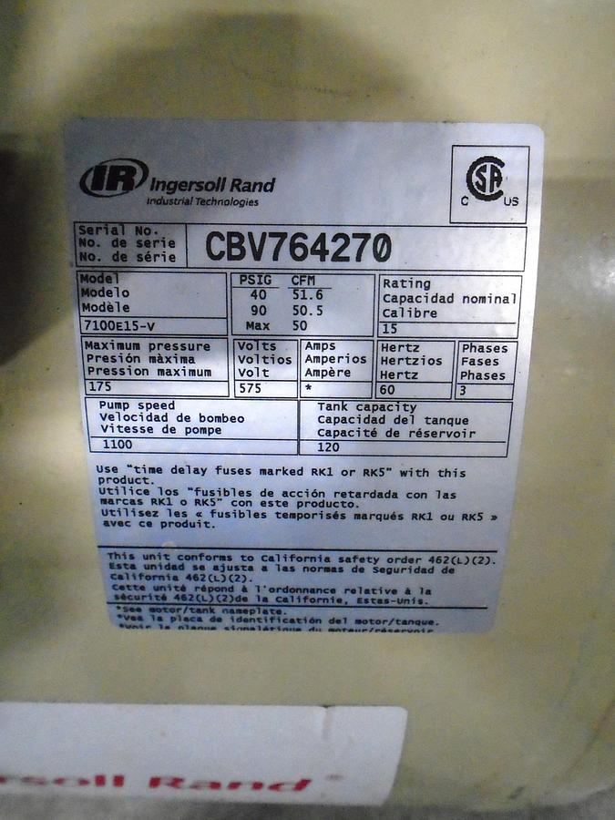 Used Used Ingersoll Rand Compressor Model 7100E15