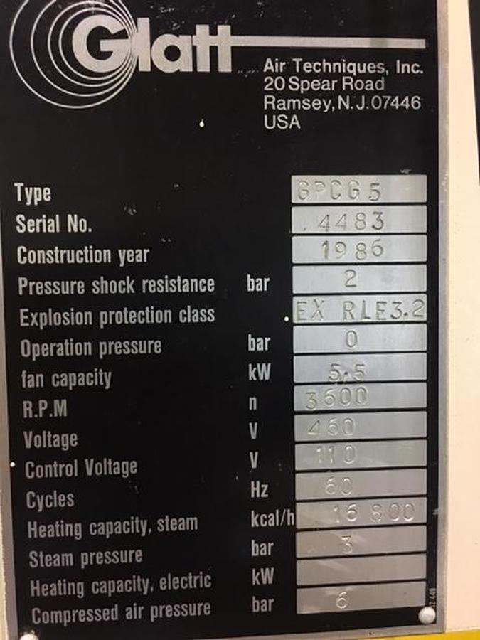 Used Used Glatt Powder Coater, Granulator, Dryers Model GPCG-5