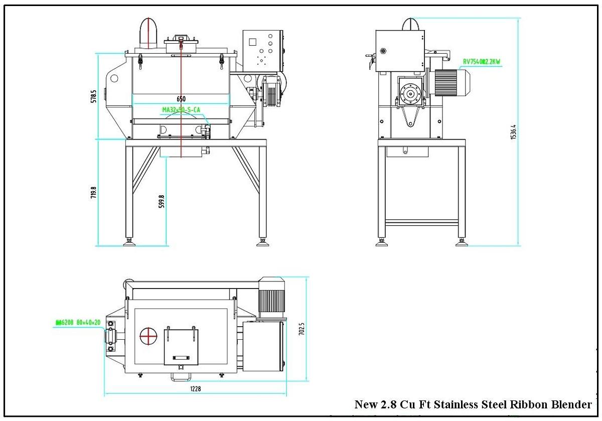 New 2.8 Cubic Foot Working Capacity Double Ribbon Blender