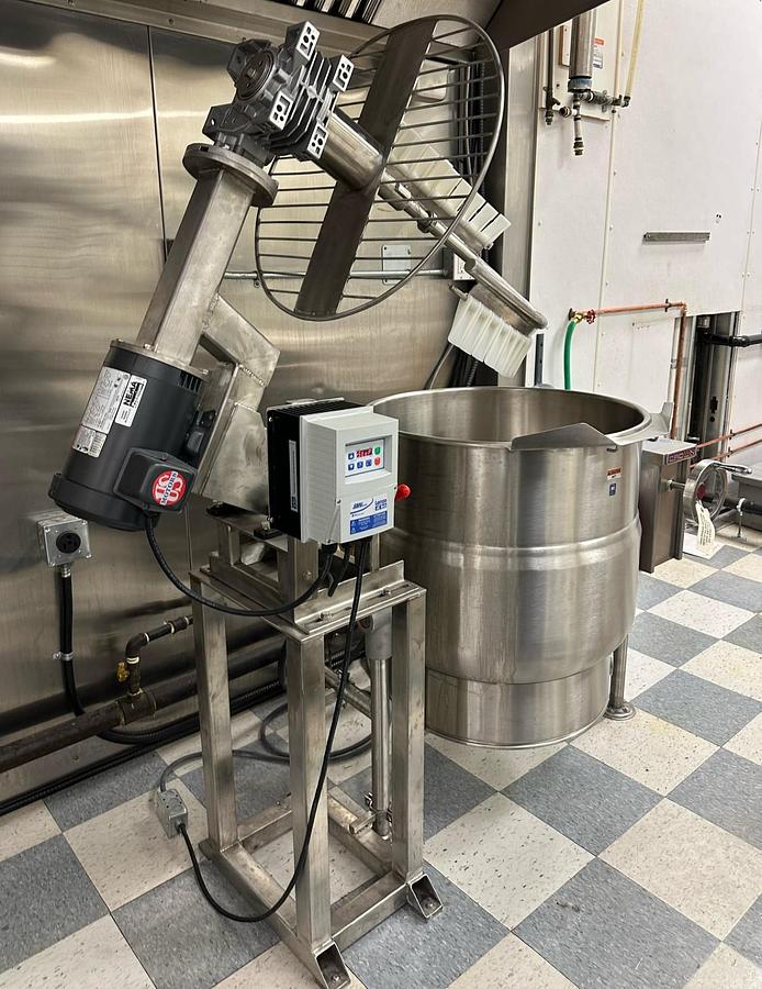 Used Like New 40 Gallon Stainless Steel Electric Tilting Kettles Model ELT with Custom Scrape Agitation Mixer
