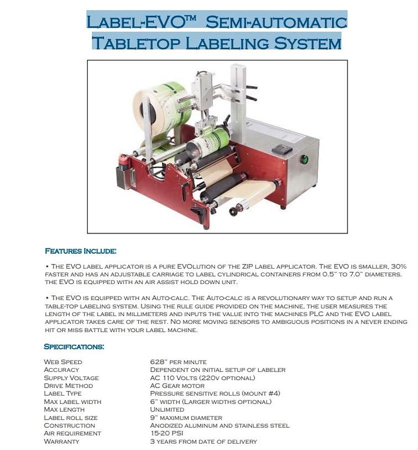 Used Used Evo Table Top Bottle Wraparound LabelOne
