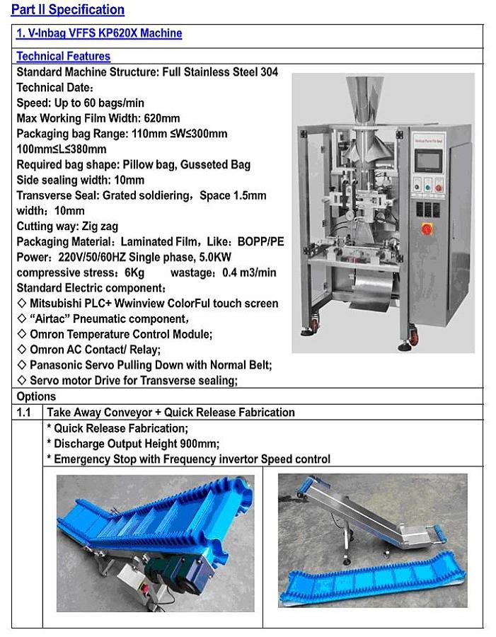 New V-Inbag VFFS Model KP620X + KCS14 Head Scale System