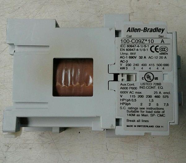 Used ALLEN BRADLEY 100-C09Z*10 SER.A CONTACTOR 24VDC