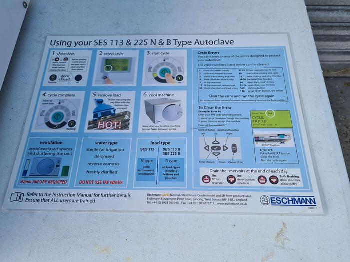 Used Eschmann SES113B Little Sister Vacuum Autoclave