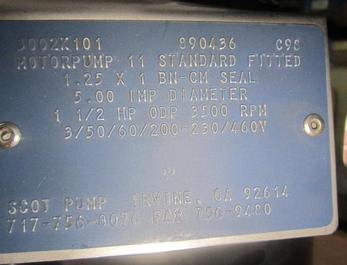 Unused Pump, Centrif., 1.5 HP, C/st, Scot, 1.25" Inlet, 1" outlet #S739951
